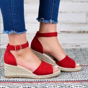Red Espadrille Wedge Sandals- Size 6.5